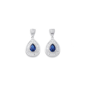 Sterling+Silver+Blue+Cubic+Zirconia+Drop+Earrings
