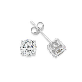 Sterling+Silver+Cubic+Zirconia+4+Claw+Hearts+On+Side+Stud+Earrings