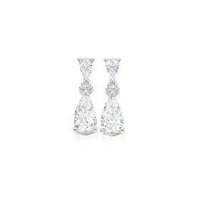 Sterling+Silver+Elegant+Pear+Cubic+Zirconia+Drop+Studs