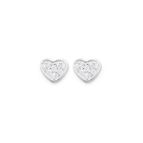 Sterling+Silver+Cubic+Zirconia+Heart+Studs