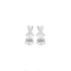 Silver-Pear-Cubic-Zirconia-Kiss-Stud-Earrings on sale