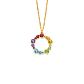 9ct+Multi+Gemstone+Circle+Cluster+Pendant