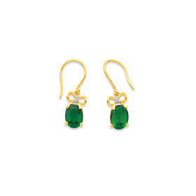 9ct-Created-Emerald-Diamond-Bow-Earrings on sale