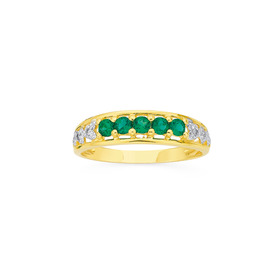9ct+Created+Emerald+%26amp%3B+Diamond+Ring