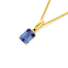 9ct-Created-Ceylon-Sapphire-Emerald-Cut-Pendant on sale