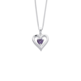 Sterling+Silver+Purple+Cubic+Zirconia+Heart+Pendant