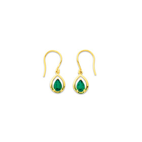 9ct-Gold-Created-Emerald-Hook-Earrings on sale