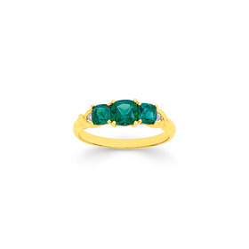 9ct-Created-Emerald-Diamond-Trilogy-Crossover-Ring on sale