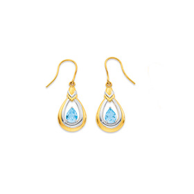 9ct+Two+Tone+Gold+Blue+Topaz+Drop+Pear+Twist+Earring