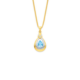 9ct+Two+Tone+Gold+Blue+Topaz+Drop+Pear+Twist+Pendant
