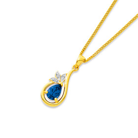 9ct+Created+Sapphire+%26amp%3B+Diamond+Swirl+Pendant