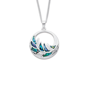 Sterling+Silver+Paua+Shell+%26amp%3B+Cubic+Zirconia+Leaf+In+Circle+Pendant