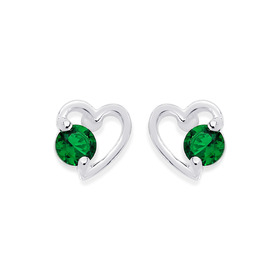 Silver-Dark-Green-CZ-Open-Heart-Stud-Earrings on sale