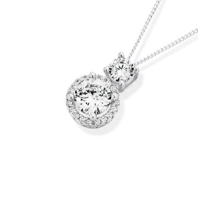 Sterling-Silver-Cubic-Zirconia-on-Cubic-Zirconia-Cluster-Pendant on sale