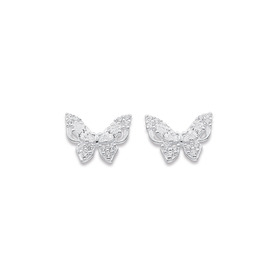 Sterling+Silver+Cubic+Zirconia+Butterfly+Studs