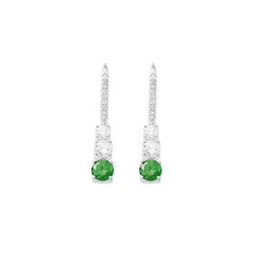 Sterling-Silver-Green-White-Cubic-Zirconia-Earrings on sale