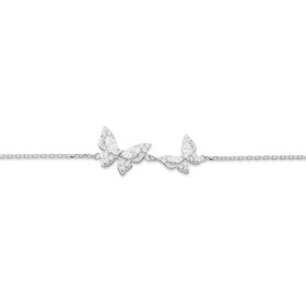 Sterling-Silver-Cubic-Zirconia-Two-Butterflies-Bracelets on sale