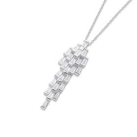 Sterling-Silver-Cubic-Zirconia-Baggette-Layered-Drop-Pendant-155cm on sale
