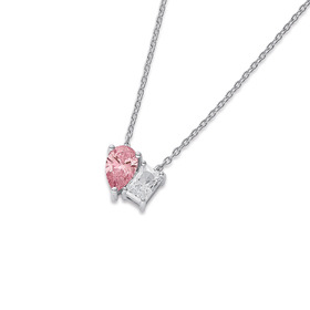 Sterling-Silver-Pink-Cubic-Zirconia-Toi-et-Moi-Necklet on sale