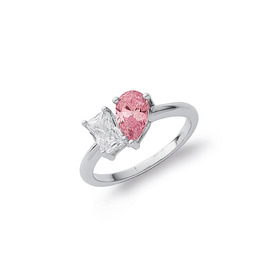 Sterling-Silver-Pink-Cubic-Zirconia-Toi-et-Moi-Ring on sale