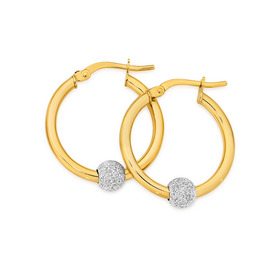 9ct-Gold-Two-Tone-15mm-Stardust-Ball-Hoop-Earrings on sale