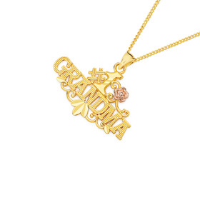 9ct-Gold-Two-Tone-1-Grandma-with-Rose-Pendant on sale