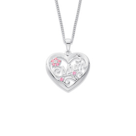 Sterling-Silver-Pink-Cubic-Zirconia-Mum-Filigree-Heart-Pendant on sale