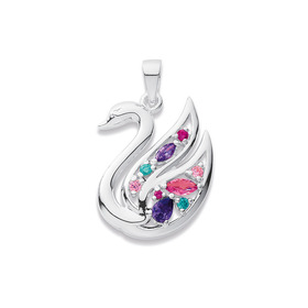 Silver-Pink-Cubic-Zirconia-Swan-Pendant on sale