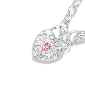 Sterling-Silver-19cm-Pink-CZ-Padlock-Bracelet on sale