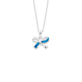 Sterling-Silver-Created-Blue-Opal-Bow-Pendant on sale