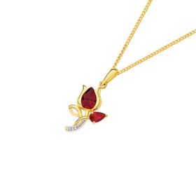 9ct+Created+Ruby+%26amp%3B+Diamond+Tulip+Pendant
