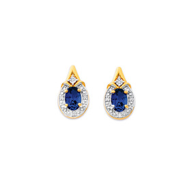 9ct-Created-Sapphire-with-Diamond-Studs on sale