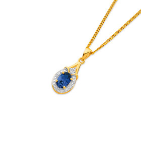 9ct+Created+Sapphire+with+Diamond+Pendant