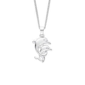Sterling+Silver+Double+Dolphins+Pendant