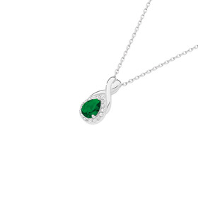 Sterling-Silver-Green-Glass-Pear-Cubic-Zirconia-Frame-Pendant on sale