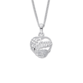 Sterling+Silver+%231+Mum+Heart+with+Flowers+Pendant