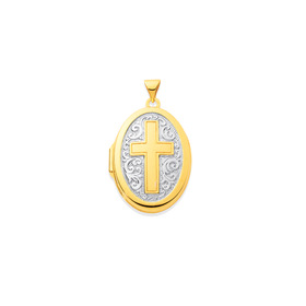 9ct-Two-Tone-Oval-Cross-Locket on sale