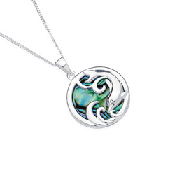 Sterling-Silver-Round-Paua-Shell-Dolphin-Pendant on sale