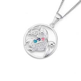 Sterling-Silver-Cubic-Zirconia-Mother-Baby-Turtles-Pendant on sale
