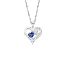 Sterling-Silver-Blue-White-Cubic-Zirconia-Heart-Pendant on sale