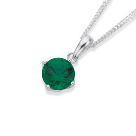 Sterling-Silver-Green-Cubic-Zirconia-65mm-Claw-Set-Pendant on sale