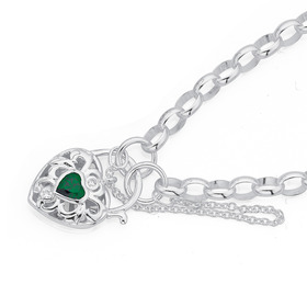 Silver-Green-Cubic-Zirconia-Padlock-Bracelet on sale