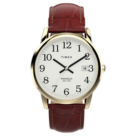 Timex-Gents-Easy-Reader-35mm-Gold-Plated-with-Brown-Crocodile-Leather-Strap-TW2W95500 on sale