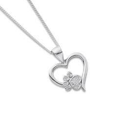 Sterling-Silver-Cubic-Zirconia-Paw-in-Heart-Pendant on sale