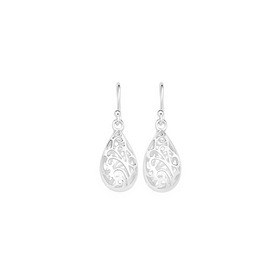 Sterling-Silver-Pear-Filigree-Hook-Drop-Earrings on sale