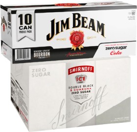 Jim-Beam-Cola-Zero-48-10-x-330ml-Cans-or-Smirnoff-Ice-Double-Black-Guarana-7-Zero-Sugar-12-x-250ml-Cans on sale
