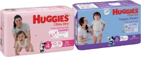 Huggies-Bulk-Pack-Ultra-Dry-Nappies-30-54-Pack-or-Nappy-Pants-28-34-Pack on sale