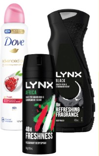 Dove-220254ml-or-Lynx-165400ml on sale