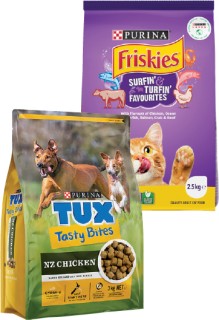 Friskies-Dry-Cat-Food-25kg-or-Tux-Tasty-Bites-Dry-Dog-Food-3kg on sale