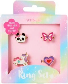 NEW-WHSmith-Sparkle-Pop-Pack-of-4-Rings on sale